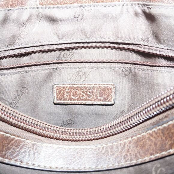 Fossil Brown Shoulder Bag with Unique Floral Logo Pattern - Picture 3 of 10